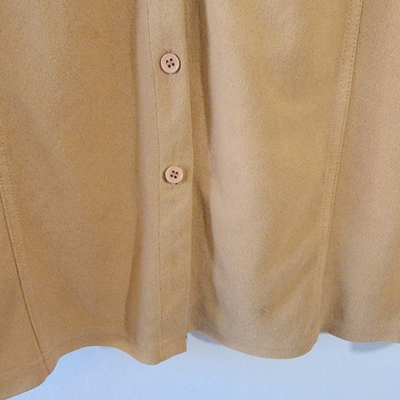 Kathy Ireland Tan Soft Suede Button-Up Shirt Sz M 3/4 Sleeve Academia Minimalist - Picture 4 of 11